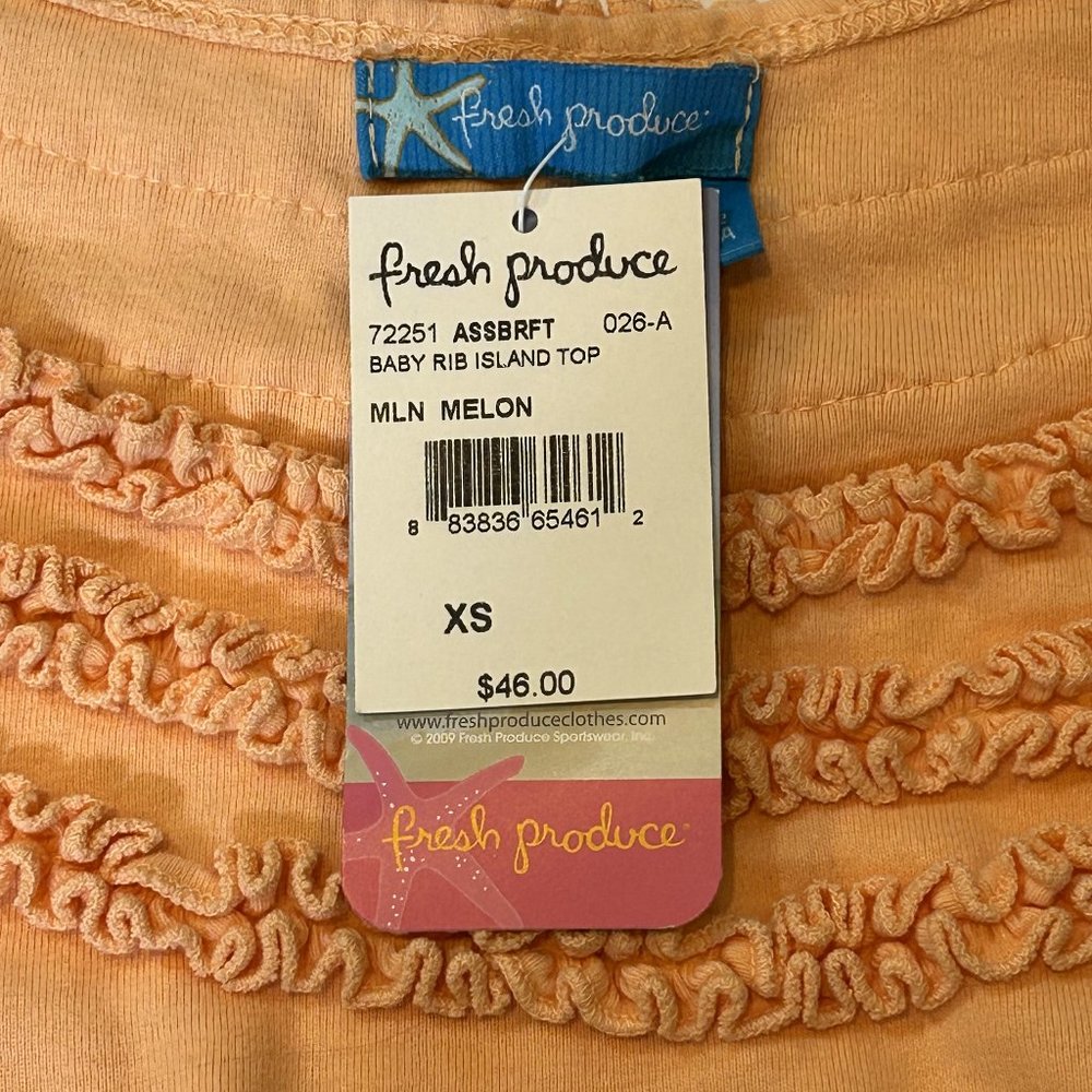 NWT Fresh Produce Baby Rib Island Ruffle Cap Sleeve Top Tee Melon Size XS - Picture 7 of 10